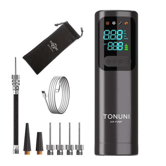 TONUNI Electric Ball Pump with Inflation Needles Hose, Smart Air Pump with Precise Digital Pressure Gauge, Portable Fast Inflation Sports Ball Pump Kit, Volleyball Football Basketball Pump Inflator