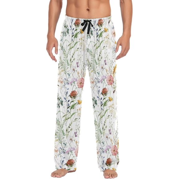 Watercolor Wildflower Men's Pajama Pants, Soft and Comfortable Lounge Sleep Bottoms with Pockets, Men's Sleepwear with Custom Print, Large