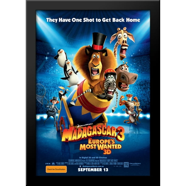Madagascar 3 28x40 Large Black Wood Framed Print Movie Poster Art -  Walmart.com