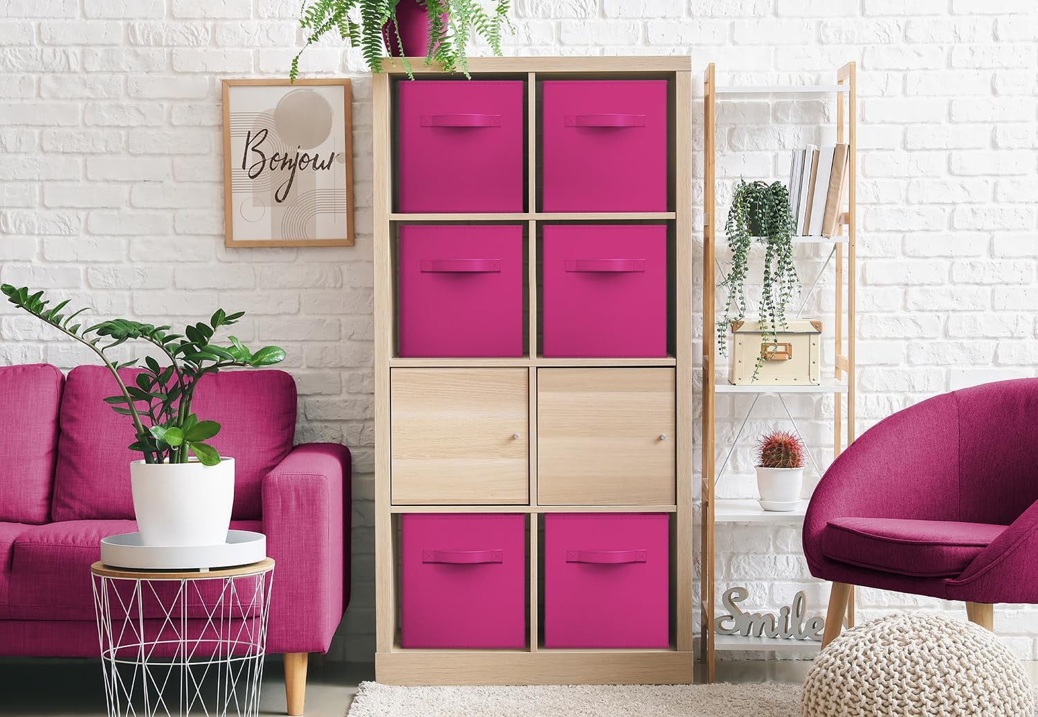 Sorbus 11" Foldable Fabric Storage Cube Bin, Pink (2 pack)