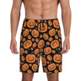 thumbnail image 1 of Balery Halloween Pumpkins Pantalones cortos de pijama de punto de algodón para hombre con cinturilla y bolsillos-Small, 1 of 6