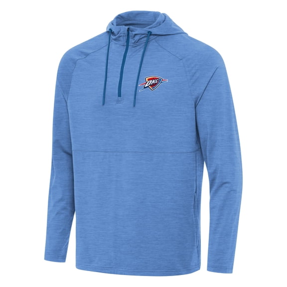 Men's Antigua Heather Powder Blue Oklahoma City Thunder Spikes Raglan Quarter-Zip Hoodie