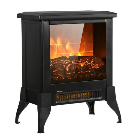 

14in Electric Fireplace Heater Freestanding Fireplace with Fake Wood and Single Color Black LJ1308