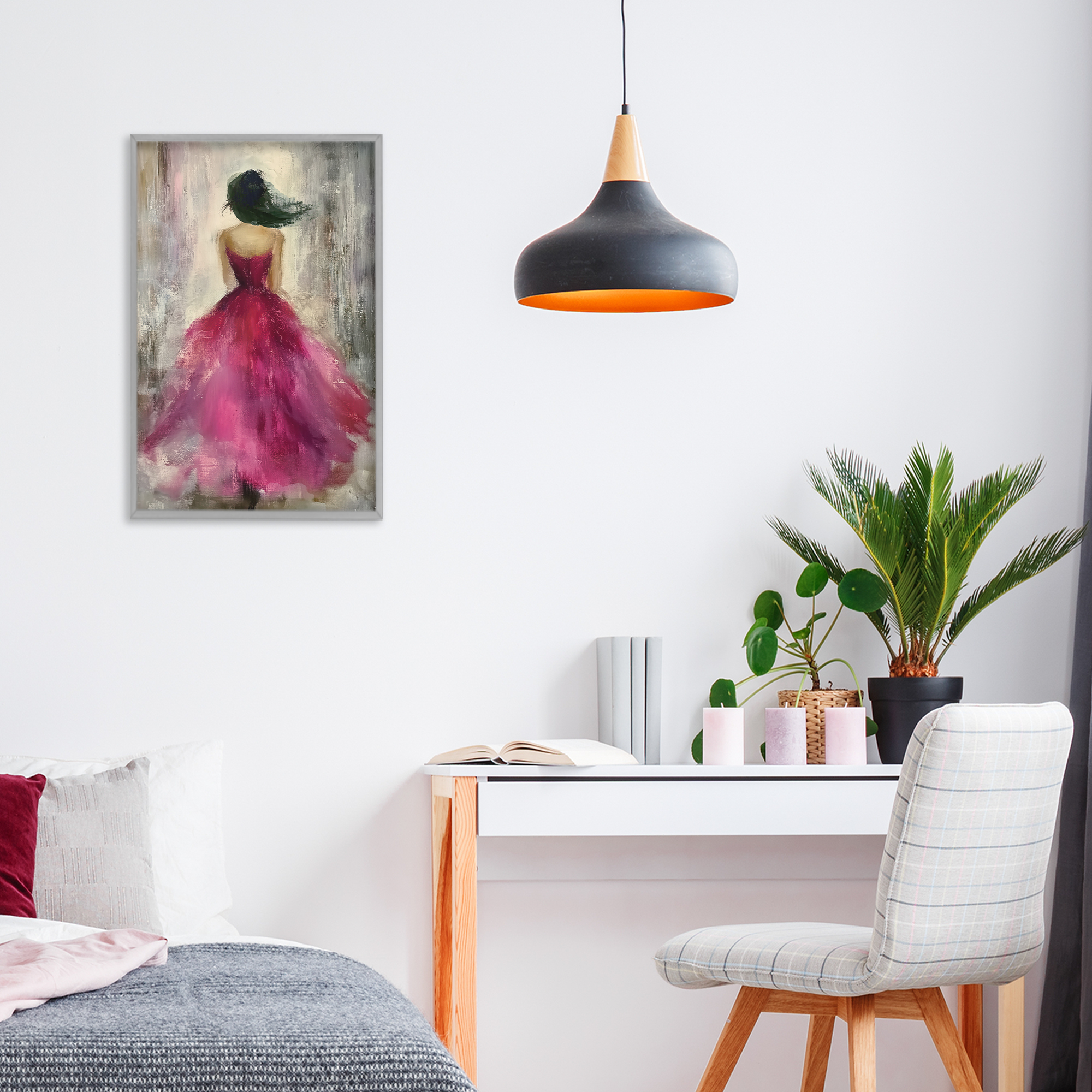 After Midnight Girl in Gown Gray Framed Giclee Art, design by Annabelle Hall