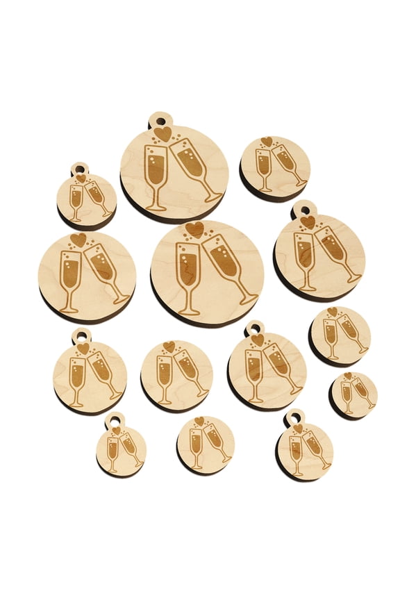 Cheers Toast Champagne Heart Love Wedding Anniversary Wood Mini Charms Shapes DIY Craft Jewelry - With Hole - 20mm (15pcs)