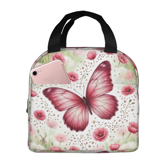 Butterfly Lunch Bag Flower Boho Insulated Lunch Box Reusable Cooler Tote For Women Men Work Office Picnic Travel