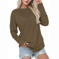 thumbnail image 2 of miqiqism Woman Long Sleeve Tunic Top for Leggings Fashion Round Neck Tshirts Loose Business Workout Pullover Tops Tees Dressy Blouses,01_Brown,Large, 2 of 6