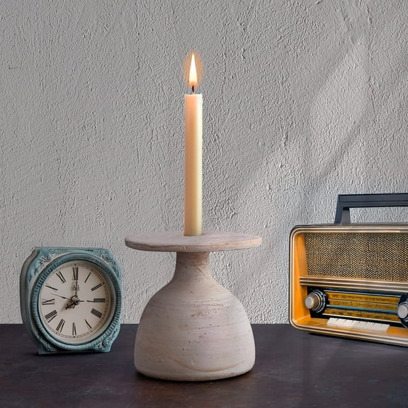 BIDK Home Handmade Textured Terracotta Candle Holder - 6.5" - Brown