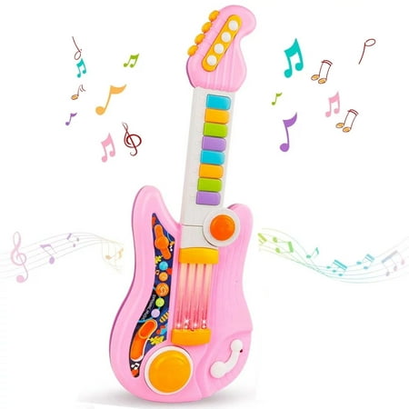 2 in 1 Electric Kids Guitar Piano Toys for Boys Girls Guitar Piano with Music & Light Musical Instrument Toys for Toddler 2 3 4 5 6 Years Girls' Birthday Gift-Pink