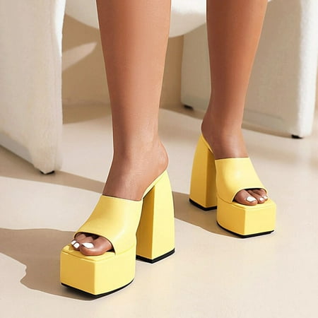 

Dpityserensio Platform Sandals for Women Sexy Square Peep Toe Slip On Chunky High Heel Sandals Date Dress Pumps Sandals for Women Yellow 7(39)