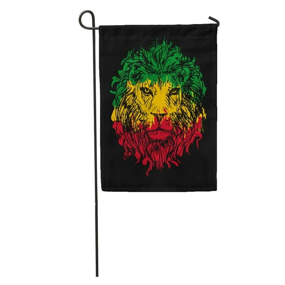POGLIP Green Reggae Rasta Lion Head on Red Marley Bob Rastafarian Jamaica Garden Flag Decorative Flag House Banner 12x18 inch