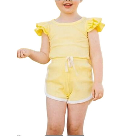

Jamlynbo 2PCS Baby Girl Summer Clothes Ruffle T-Shirt++Drawstring Shorts Outfit Set