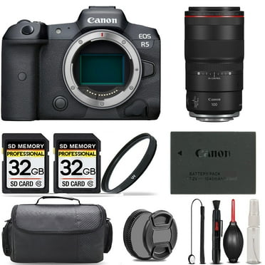 Canon EOS R5 Mirrorless Camera   100mm f/2.8 L Macro IS USM Lens  UV Filter   64GB   Handbag And More! (International Version)