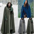 thumbnail image 3 of Winter Long Cape Women Warm Robe Wool Hooded Cloak Jacket Windproof Poncho Coat Costume, 3 of 5
