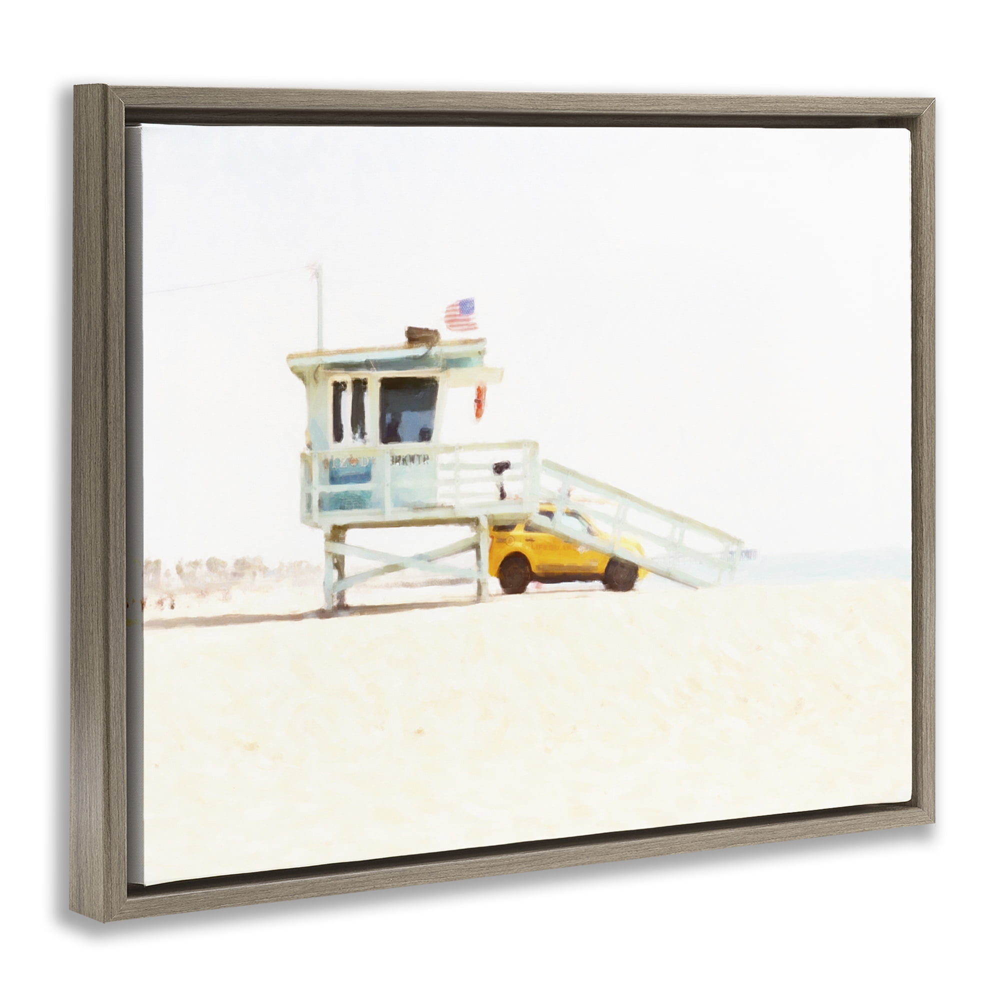 Stupell Industries Soft Light Lifeguard Station Brown Framed Floater Canvas Wall Art, design by Kim Curinga