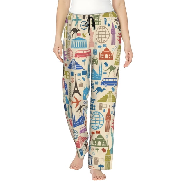Balery Famous Places Pantalones de pijama para mujer, pijamas ultraligeros, pantalones de estar por casa-3X-Large