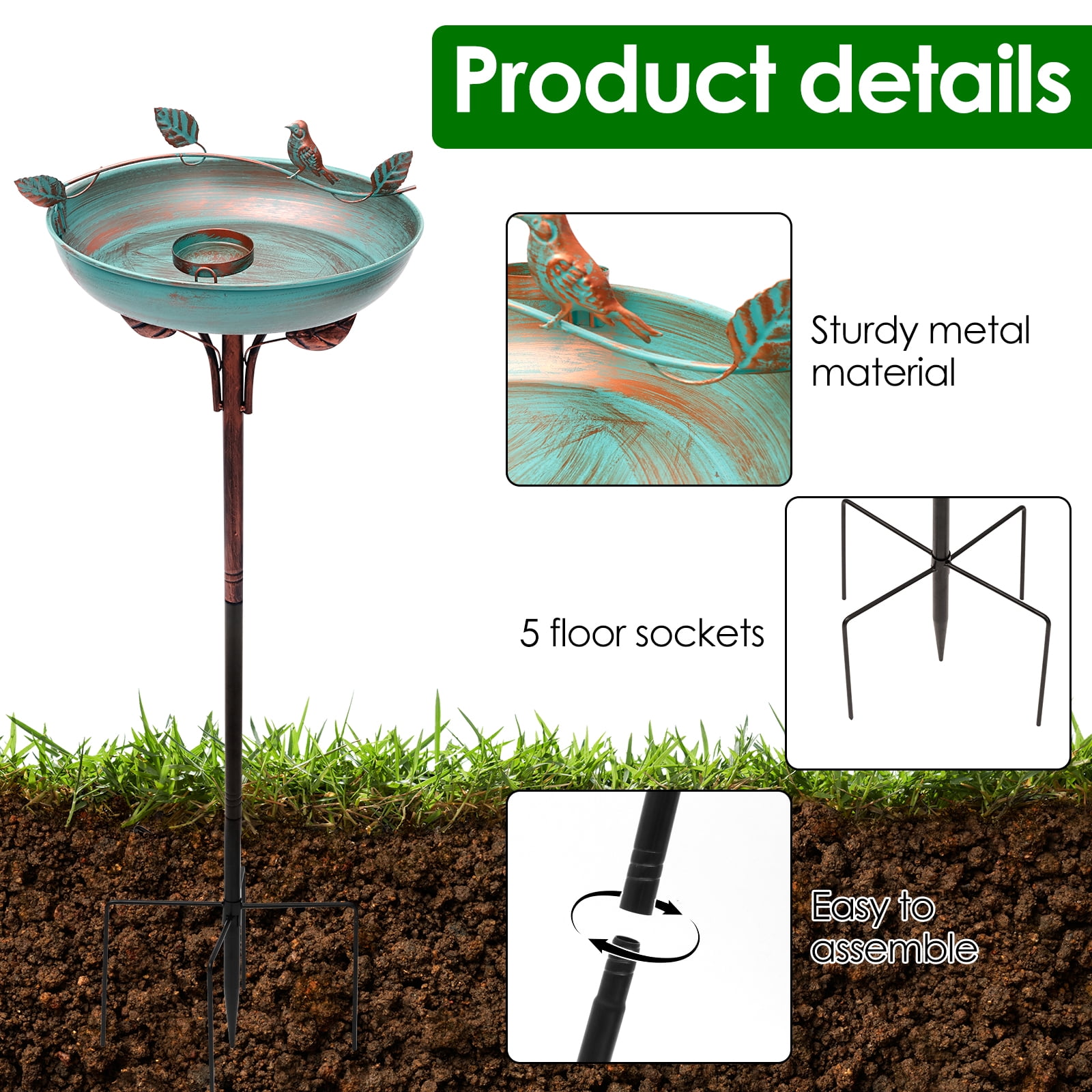 Iron Bird Bath for Outdoor Garden Bird Bath with Small Bowl Birdbath Feeder Rustproof Birdbath for Garden Yard Lawn Decor Easy to Install