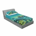 thumbnail image 3 of Ambesonne Cartoon Fitted Sheet & Pillow Sham Set, Sunk Ship Pirate, Queen, Teal and Yellow, 3 of 3