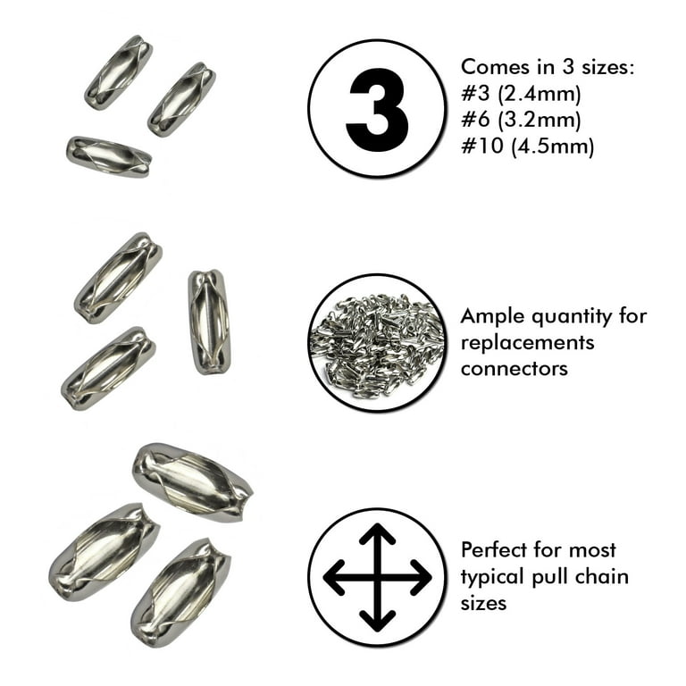 10 Pack Pull Chain Extension - 30 Inch Brushed Nickel Beaded Ball Chain With Connector For Lights, Fans, & Crafts
