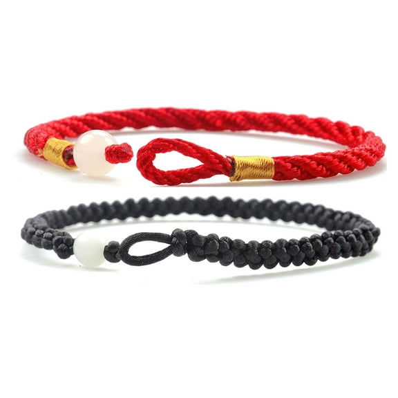 Handmade Prosperity Lucky Red Black String Bracelet Anklet, Men Women, 2 pcs