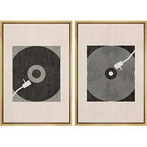 IDEA4WALL Framed Canvas Print Wall Art Set Mid-Century Geometric Music Record Player Illustrations Vintage Art Minimalism Retro Wall Decor for Living Room, Bedroom, Office - Natural 24"x36"x2