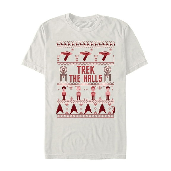 Men's Star Trek Ugly Christmas Trek the Halls Graphic Tee Beige Small