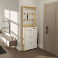 thumbnail image 2 of Holaki Coat Rack with Shoe Rack, 3 Flip Drawers and 2 Storage Drawers, PVC Door with Large Space for Storage, Oak, 2 of 13