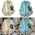 thumbnail image 2 of RYUJNDK Womens Long Sleeve Knitted Cardigan Solid Color Cartoon Outfits Button Down V-neck Loose Sweater Coat, 2 of 16