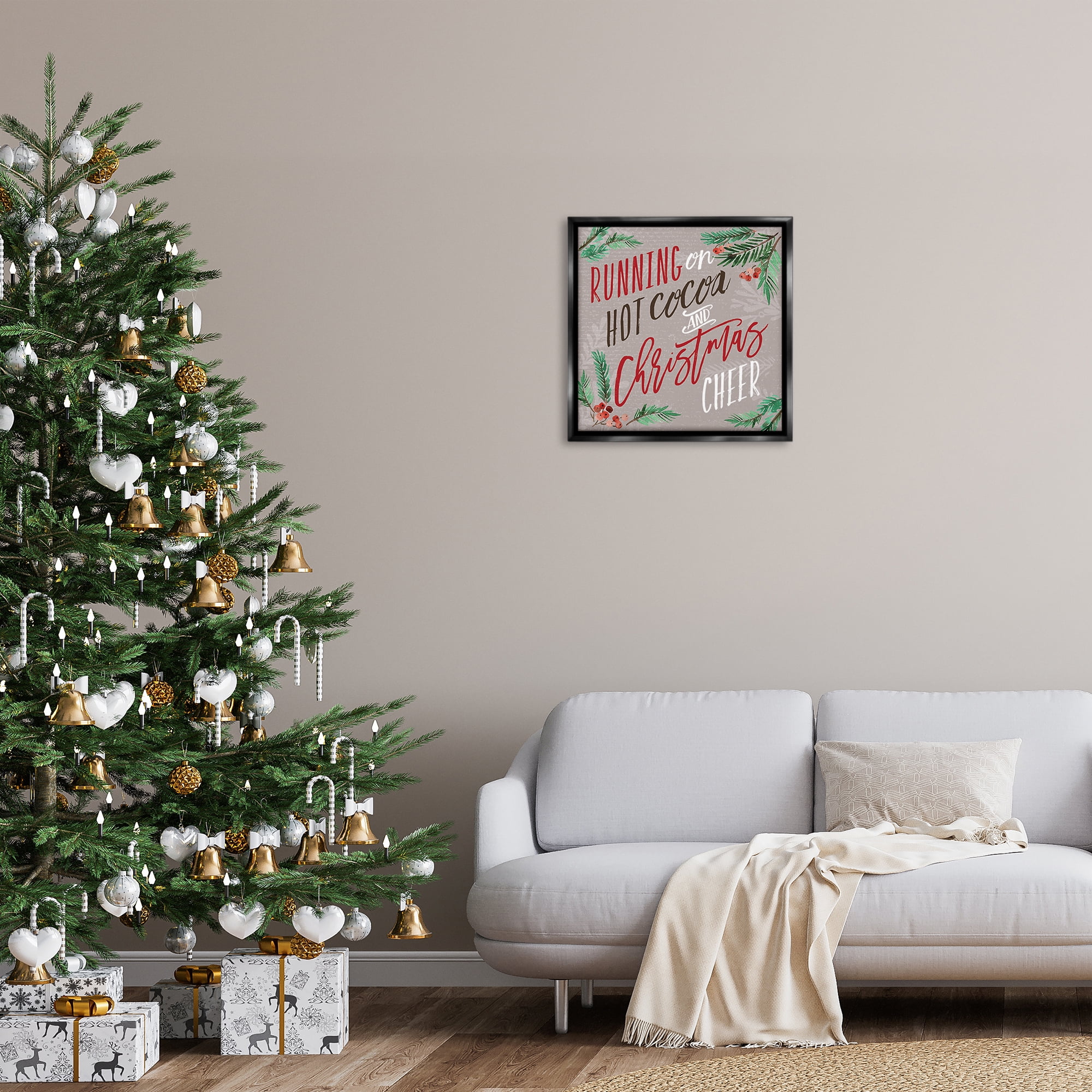 Stupell Industries Cocoa & Christmas Cheer Holiday Painting Black Floater Framed Canvas Art Prints Wall Art, 25 x 25
