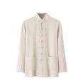 thumbnail image 2 of Aobny T Shirts for Man Solid Cotton Linen Button Up Polos Collared Big & Tall Long Sleeve Oversized T Shirt,Beige,L, 2 of 7