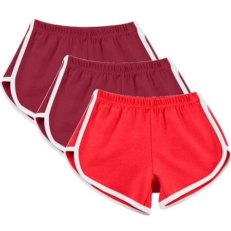 3 Pack Summer Hot Shorts for Women Elastic Waist Cotton Sports Shorts Athletic Yoga Dance Pajama Short Pants (XL  Wine 01)