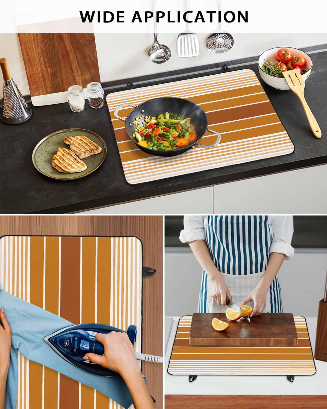 nqOlkjepod Large Induction Cooktop Protector Mat 24"x21", Burnt Orange Ombre Stripe Stove Top Covers for Electric Stove, Farmhouse Striped Gradient Stove Burner Cover Mats, Glass Top Stove Cover