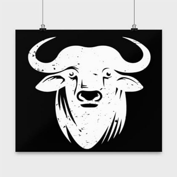 Water Buffalo Wall Art Poster, 13x13in Black and White Decor for Animal Lovers