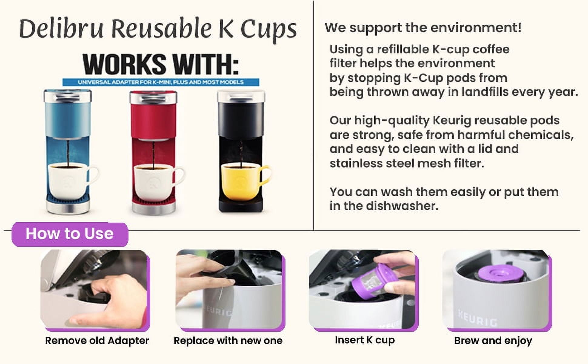 Delibru 2 Reusable K Cups for K Mini and K Mini Plus with 1 Free Adapter Walmart