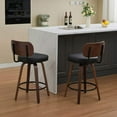 thumbnail image 3 of Yardi Yarda Swivel Bar Stools Set of 2, 26" Upholstered Faux Leather Counter Height Barstools with Walnut Back & Bentwood Legs, Mid Century Modern Bar Chairs, Black, 3 of 14