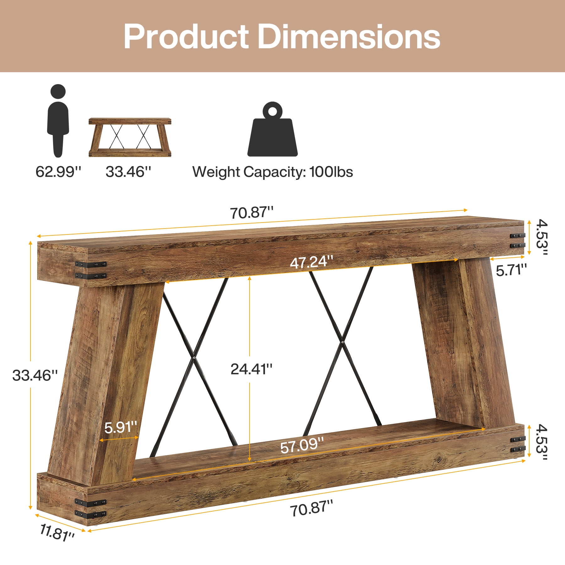 Tribesigns 70.87" Farmhouse Entryway Console Table, 2-Tier Narrow Long Sofa Table Behind Couch for Living Room, Hallway, Entrance, Foyer