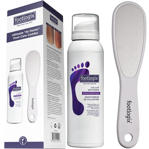Combinación de suavizantes de callos para el cuidado de los pies Footlogix con aerosol y lima
