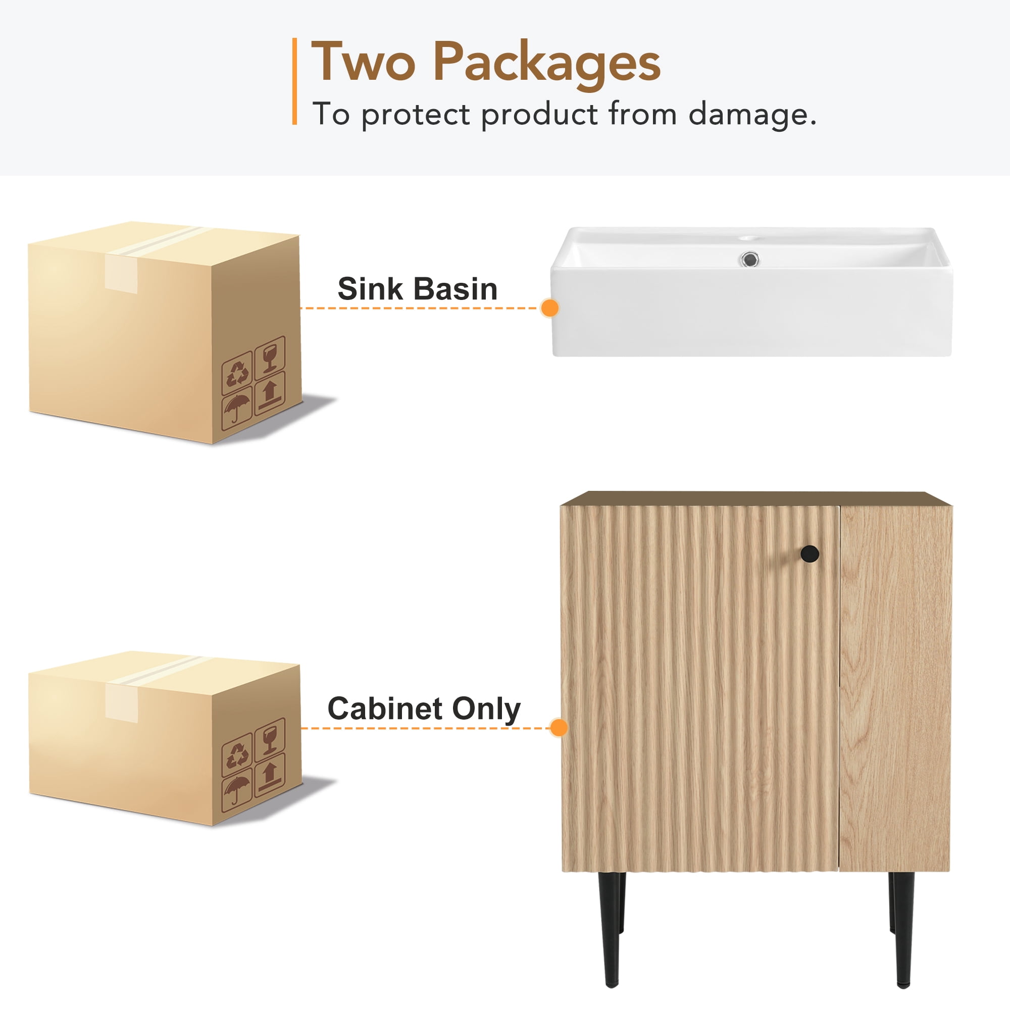 Euroco 21.6" Wood Bathroom vanity, Combo Cabinet, Bathroom Storage Cabinet, Single Ceramic Sink, Right side storage