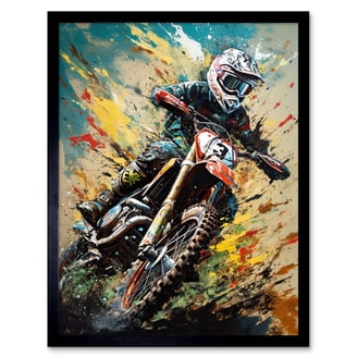 Wee Blue Coo Motocross Bike Rally Car Dirt Race Art Print Framed Poster – 12x16 Inch Wall Decor