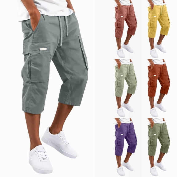 Dresfit Cargo Shorts Men Drawstring Below the Knee Bermuda Shorts 2026 Summer Long Work Carpenter Shorts Big and Tall Baggy Breathable Capri Shorts 2XL