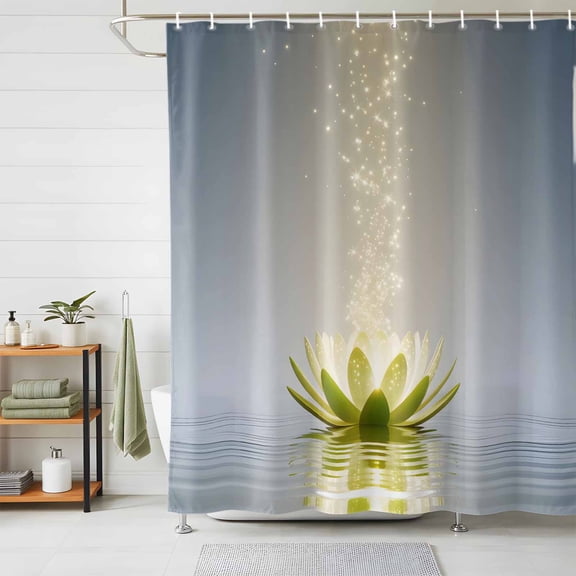 Shower Curtains for Bathroom, Zen Meditation Lotus Floral Waterproof Fabric Shower Curtain, Green Floral Modern Art Decorative Bathroom Curtain for Bathtub, 72"x84", No Hooks Included