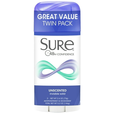 Sure Invisible Solid Deodorant - Unscented Twin-Pack, 5.2 oz.