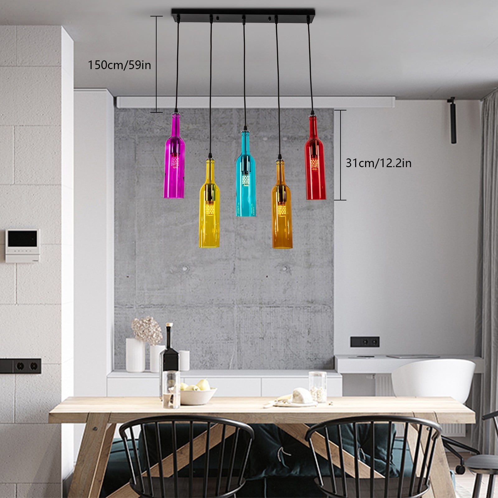 1* 5-light Wine Bottle Chandelier for living rooms, bedrooms, bars, hotels, restaurants, cafes, Light Source: 5* E27(Not Included), Control Method: Wall Switch(Not Included)