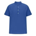thumbnail image 3 of Elvqul Dark Blue Shirts for Men Casual T-Shirts Solid Cotton Linen Short Sleeve V-Neck Pullover Lightweight Shirts, 3 of 5