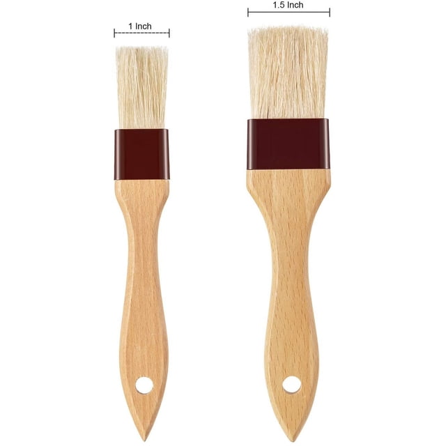 4 brochas para repostería, brocha para grasa con cerdas de jabalí y mango de madera de haya, brocha para barbacoa para untar mantequilla, brocha para hornear (1", 1 1/2") Ormromra WRJM-290
