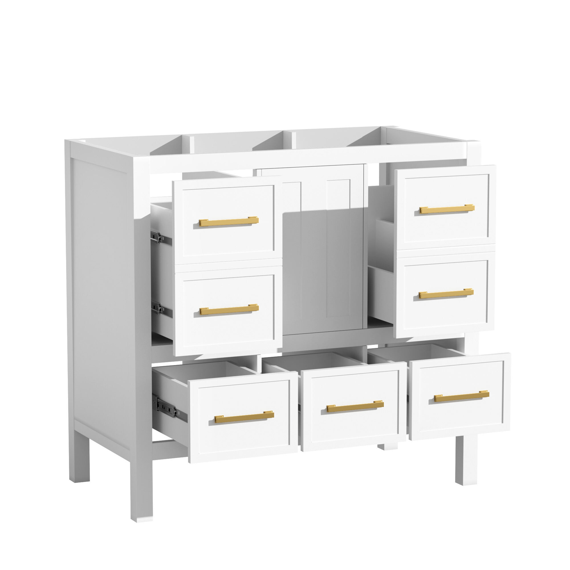 Modern Bathroom Vanity 36'' Bathroom Vanity without Sink, Solid Wood Frame Bathroom Storage Cabinet, Freestanding Vanity with 5 Drawers& Soft Closing Doors (NOT INCLUDE BASIN SINK ),Wooden Bathroom V