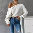 thumbnail image 4 of Byworldtasic Womens Sweaters Womens Sweater Crew Neck Fall Ribbed Knit Long Sleeve Pullover Sweaters Lightweight Tops White, 4 of 5