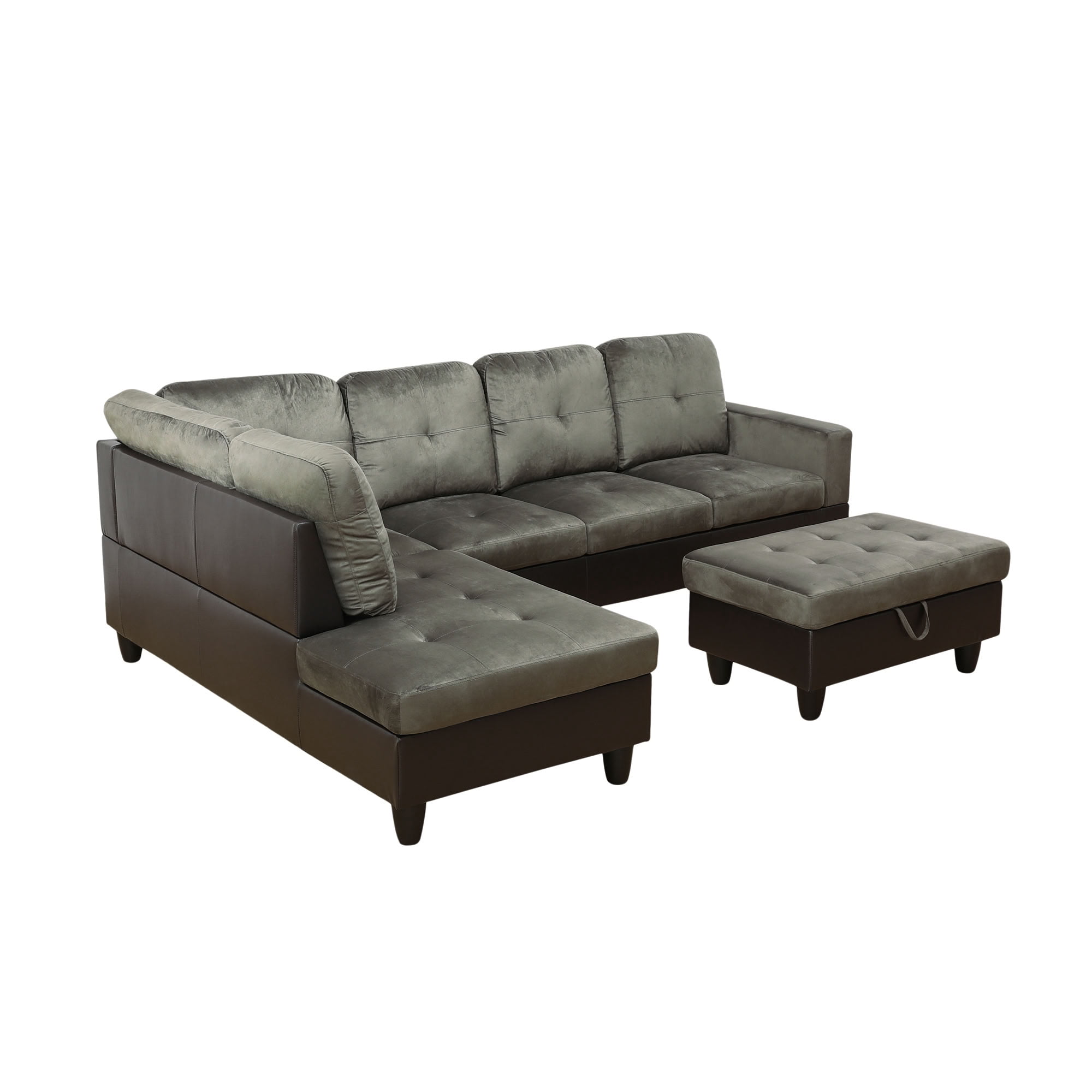 MAYEERTY L-Shaped Sectional Sofa Set, Flannel Modular Couch with Storage Ottoman & Chaise for Living Room Family Room, Taupe