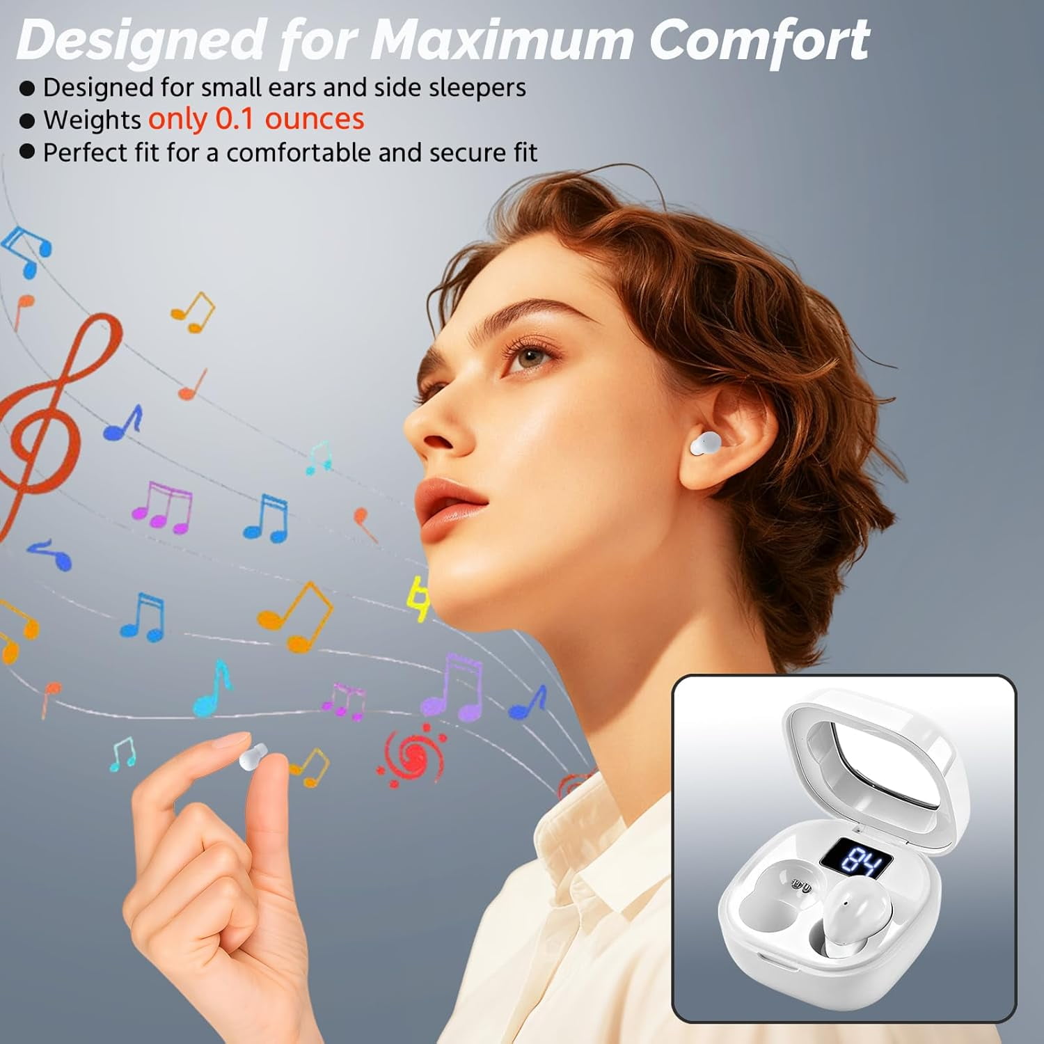 2 Pack Kids Wireless Earbuds Invisible Mini Earbuds for Kids Bluetooth Ear Buds in-Ear with LED Display, HiFi Stereo, 32H Playtime, Wireless Headphone with Mic for Android iOS Phone Laptop