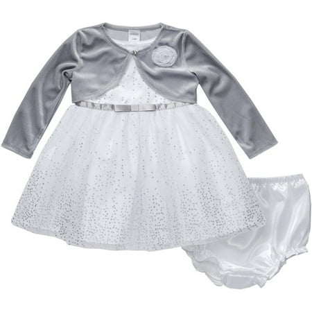 George Newborn Girls' 3-Piece Glitter Dress and Bloomers with Velour Shrug
